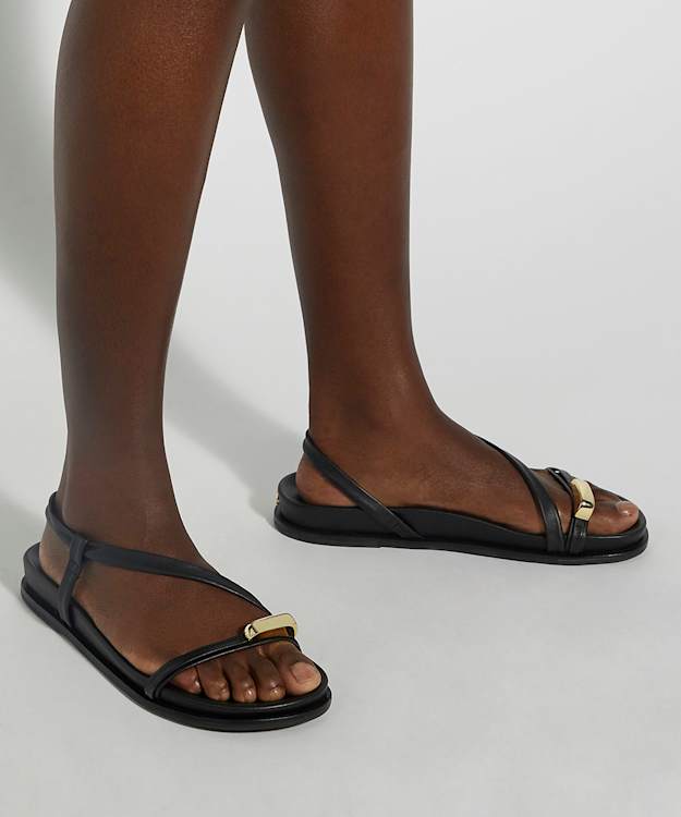 Dune London Lyn - Black Gold Toe Trim Sandals