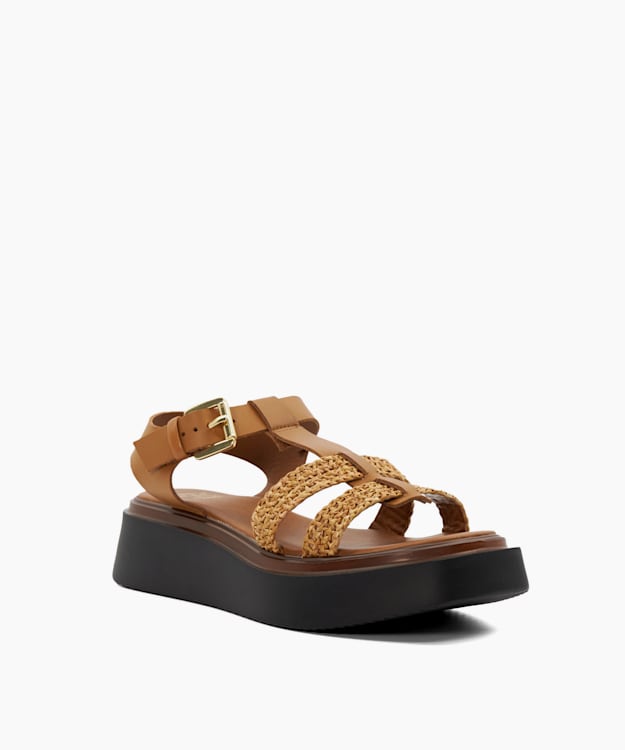 Dune London Lyons - Tan Woven Leather Wedge Sandals