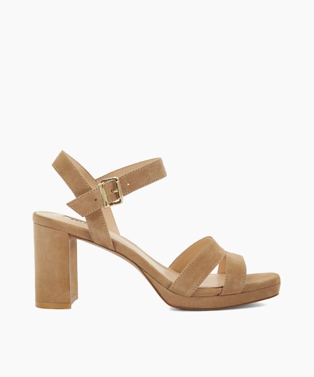 dune london Manifesting - Caramel Block Heel Sandals