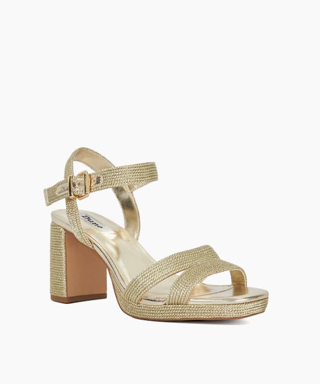 Dune London Manifesting - Gold Block Heel Sandals