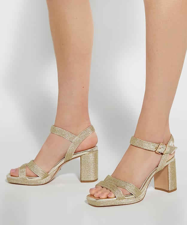 Dune London Manifesting - Gold Block Heel Sandals