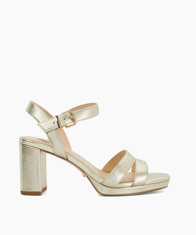 dune london Manifesting - Gold Block Heel Sandals