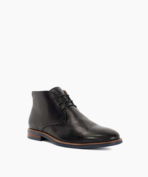 Dune London Millers - Black Round Toe Lace Up Boots