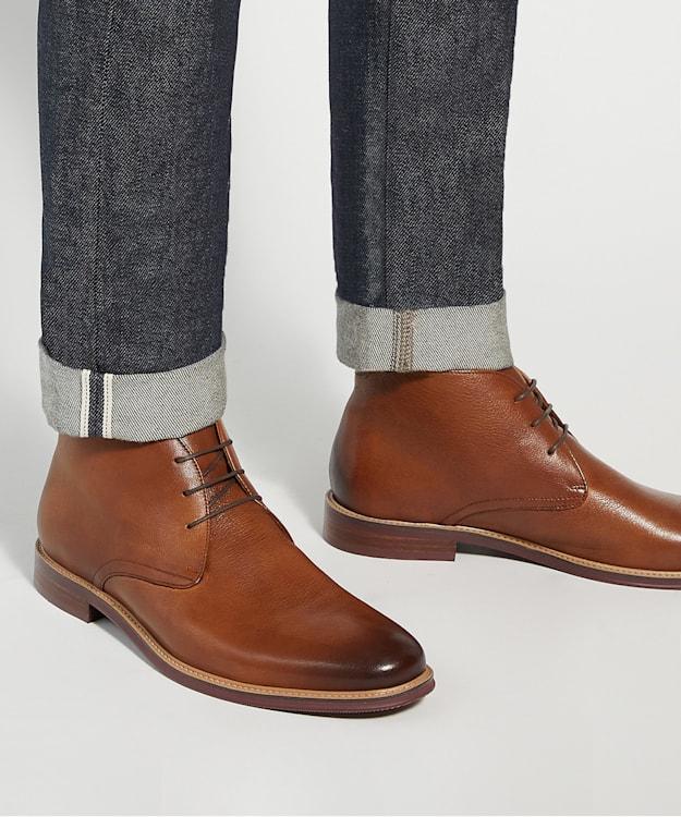 Dune London Millers - Tan Round Toe Lace Up Boots