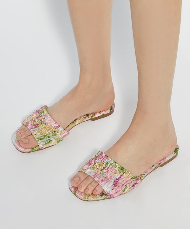 Dune London Nautical - Pink Ruched Jacquard Sandals