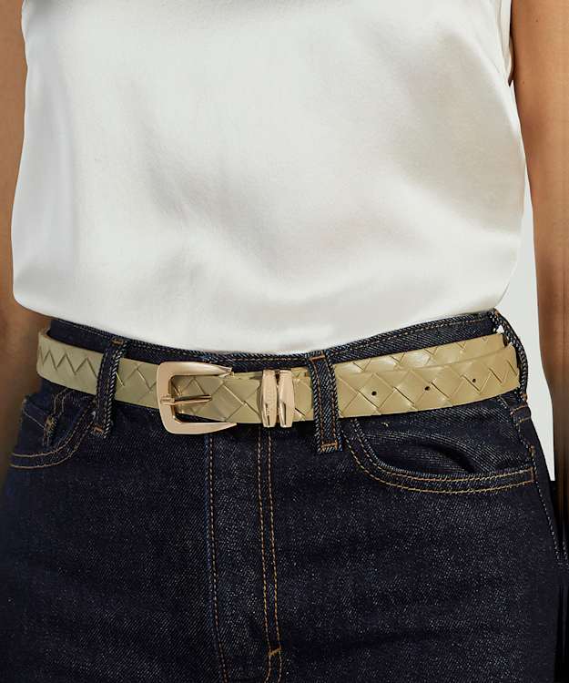 Dune London Niah - Khaki Leather Woven Belt
