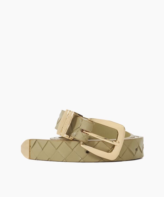dune london Niah - Khaki Leather Woven Belt