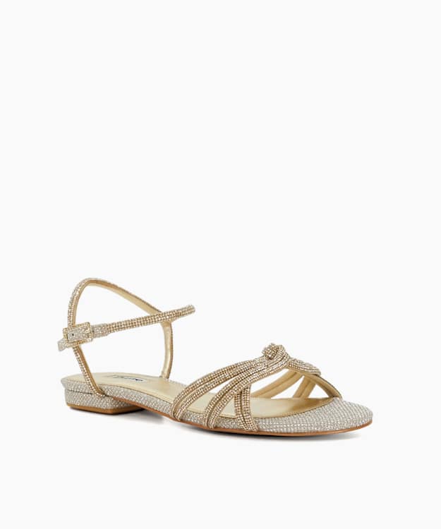 Dune London Noa - Gold Diamante-Knot Sandals