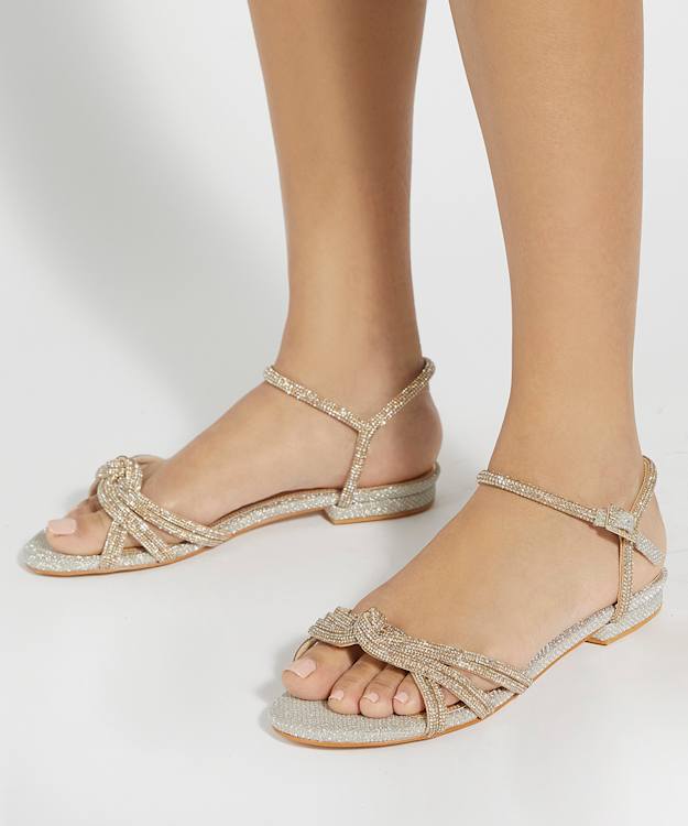 Dune London Noa - Gold Diamante-Knot Sandals