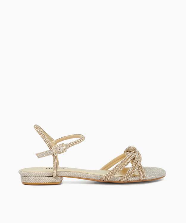 dune london Noa - Gold Diamante-Knot Sandals