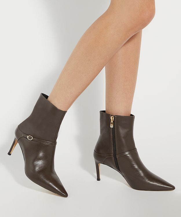 Dune London Olene - Brown Heeled Leather Ankle Boots
