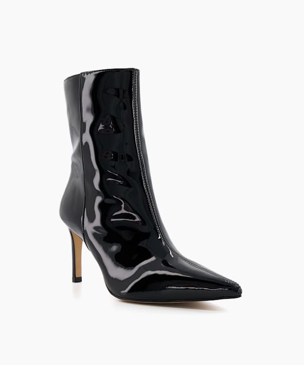 Dune London Olexi - Black Patent Heeled Ankle Boots