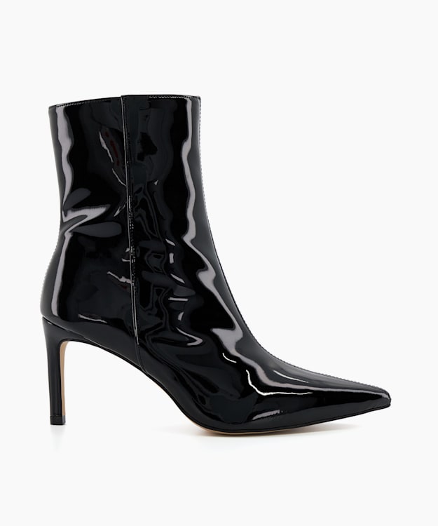 dune london Olexi - Black Patent Heeled Ankle Boots
