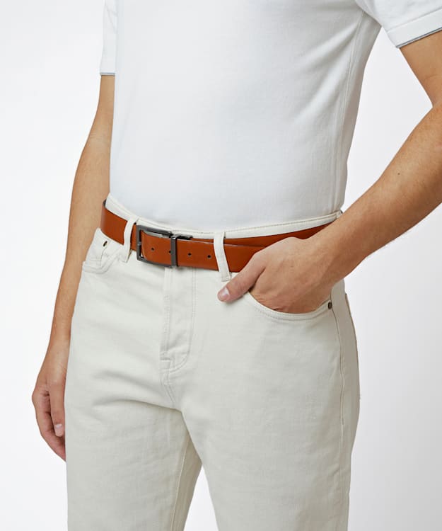 Dune London Opra - Tan Reversible Leather Belt