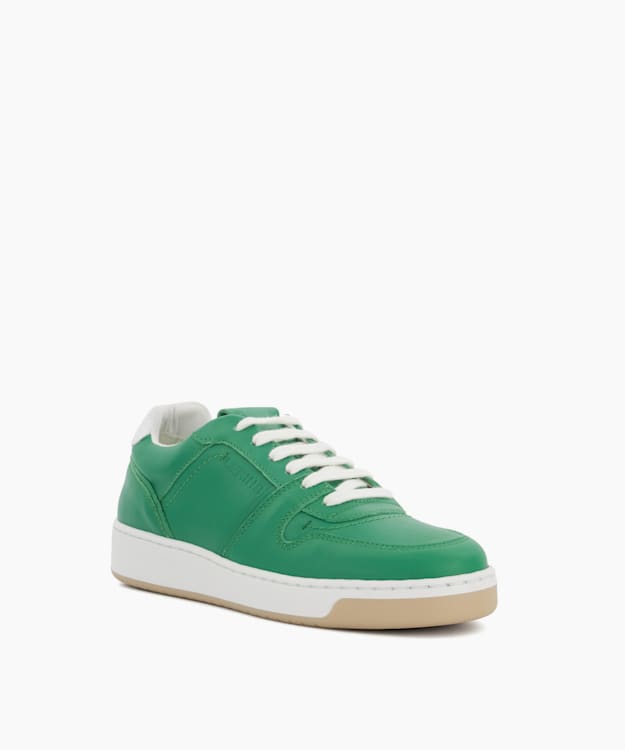 Dune London Palmm - Green Leather Lace-Up Trainers
