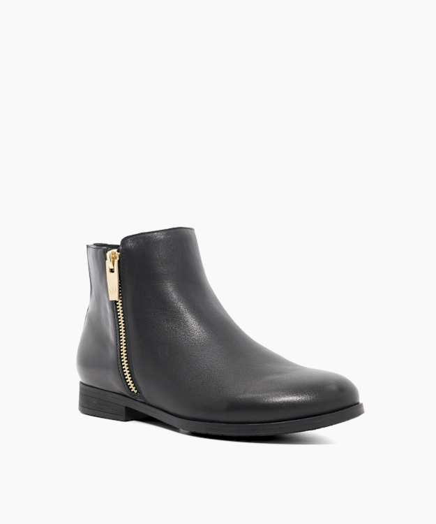 Dune London Pandam - Black Leather Ankle Boots