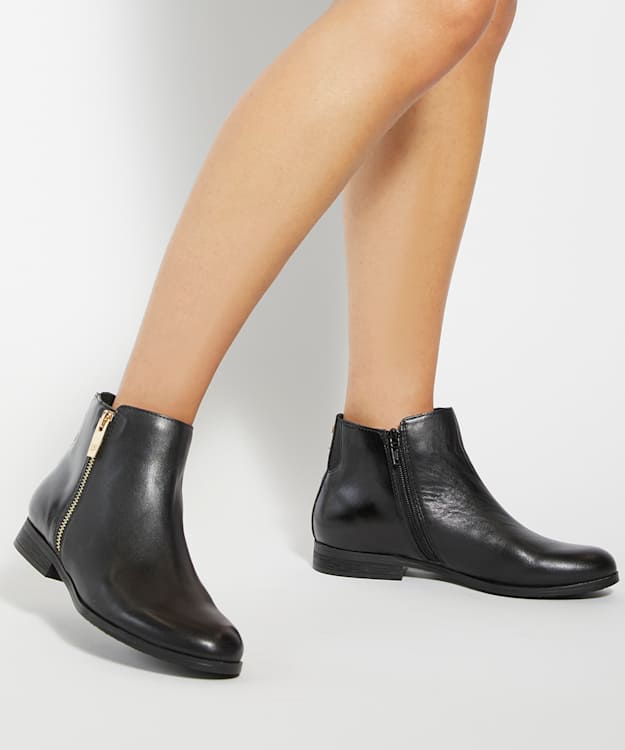 Dune London Pandam - Black Leather Ankle Boots