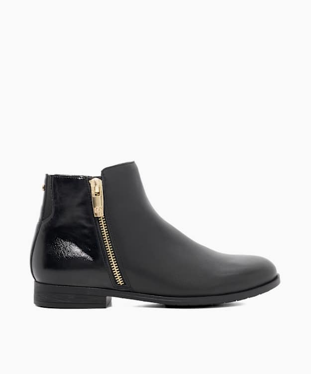 dune london Pandam - Black Leather Ankle Boots