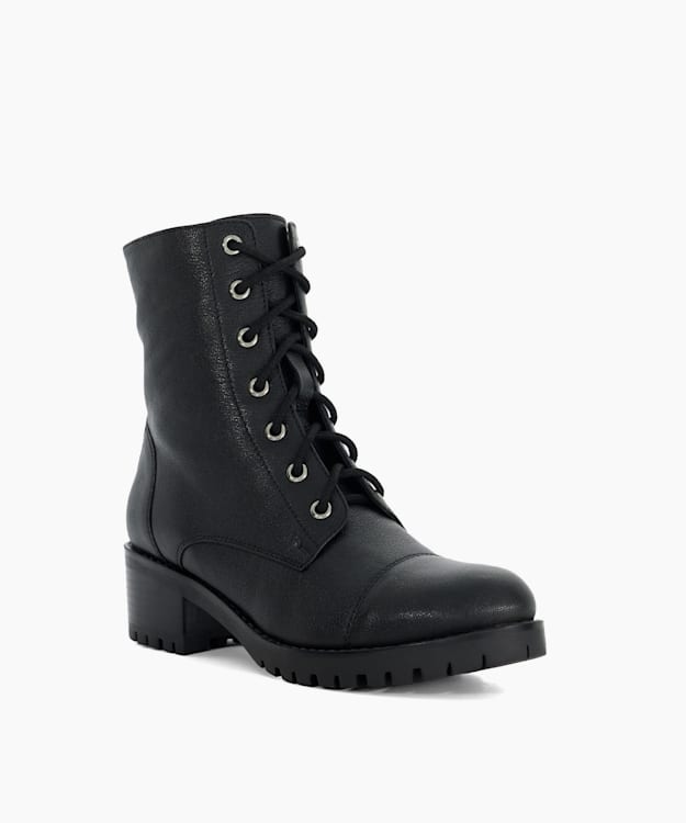 Dune London Pandore - Black Chunky Lace Up Boots