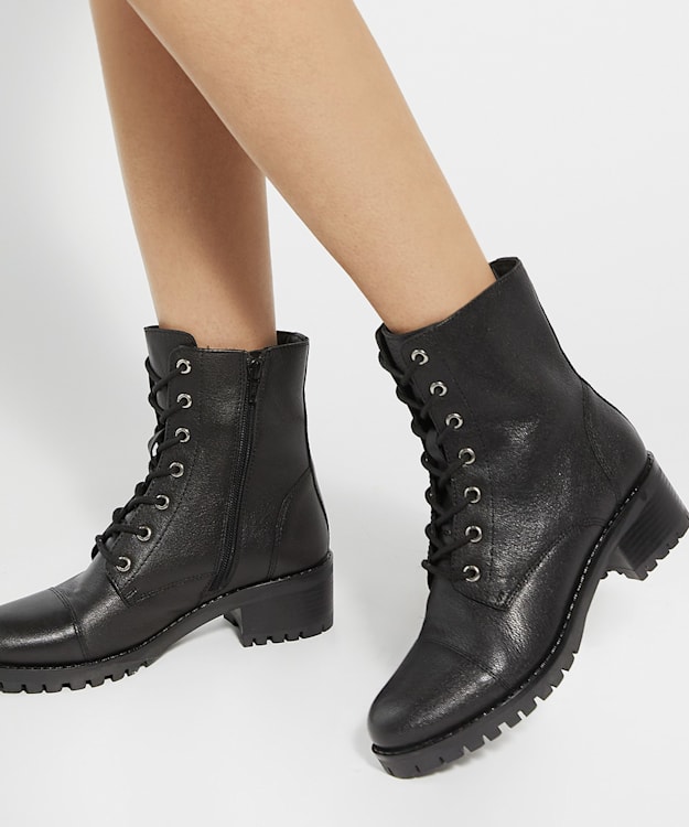 Dune London Pandore - Black Chunky Lace Up Boots