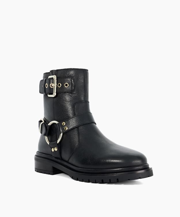 Dune London Panos - Black Cleated Sole Biker Boots