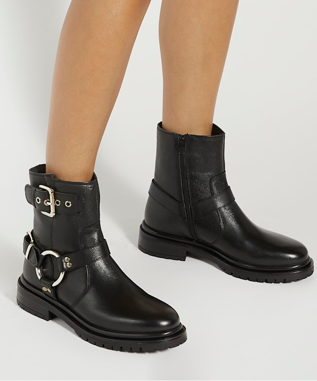 Dune London Panos - Black Cleated Sole Biker Boots