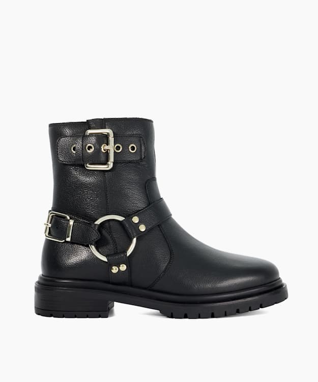 dune london Panos - Black Cleated Sole Biker Boots