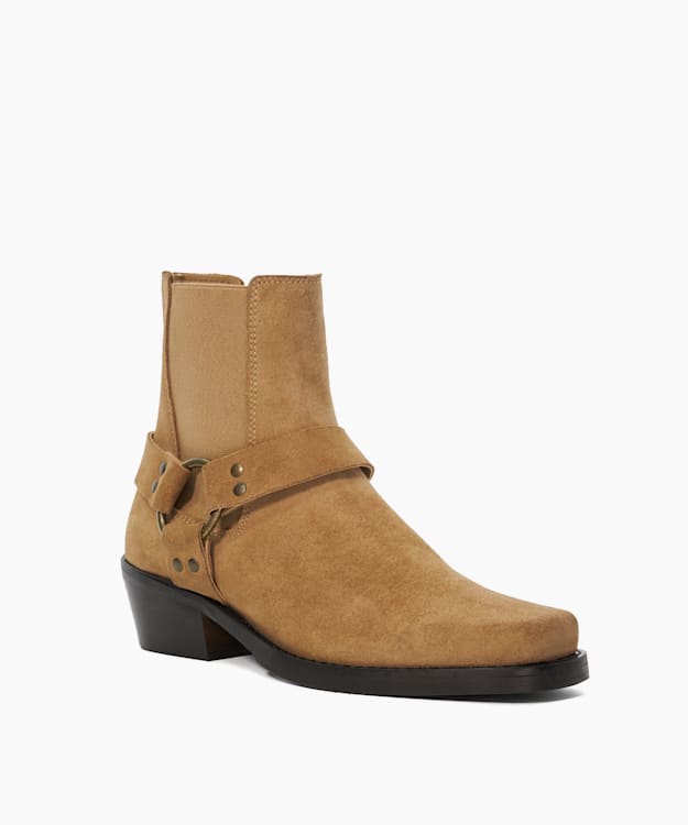 Dune London Parked - Sand Harness Suede Biker Boots