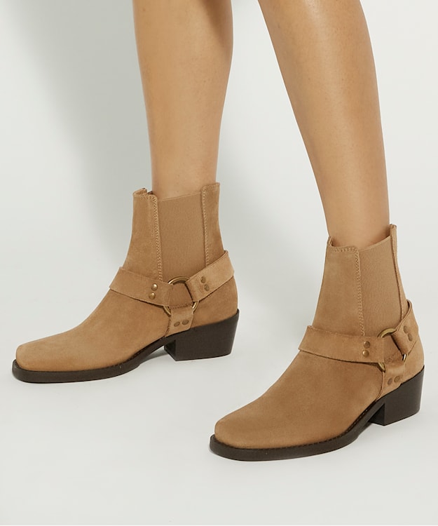 Dune London Parked - Sand Harness Suede Biker Boots
