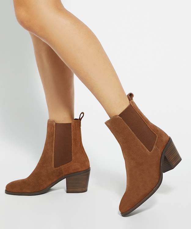 Dune London Pasil - Tan Almond Toe Block Heel Boots