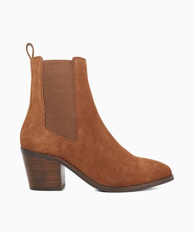 dune london Pasil - Tan Almond Toe Block Heel Boots