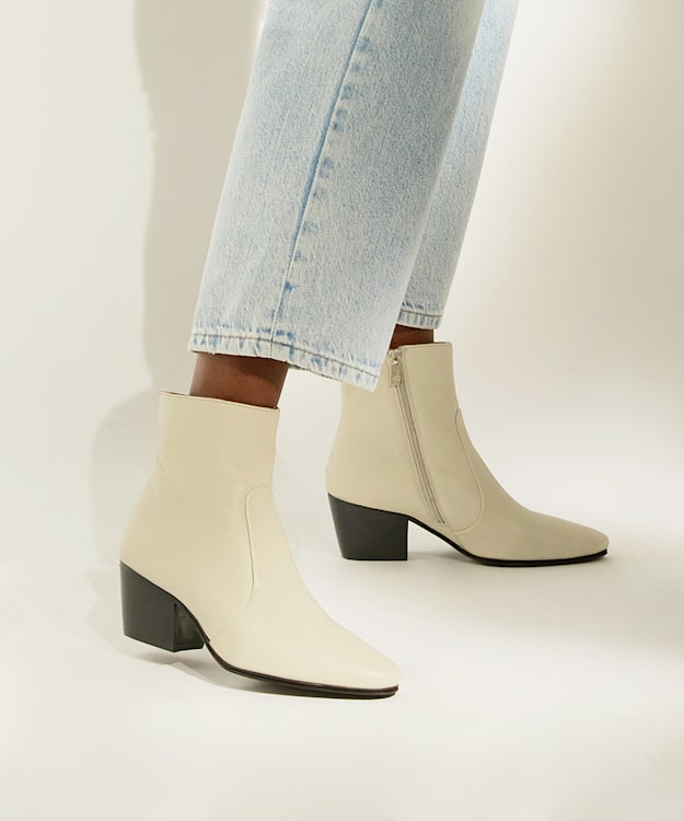 Dune London Patio - Ecru Leather Ankle Boots