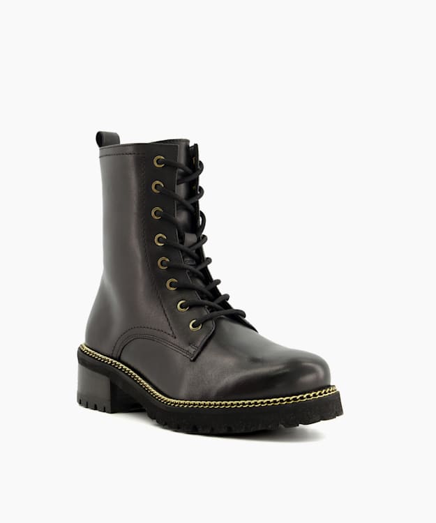 Dune London Payden - Black Chain-Detail Combat Boots