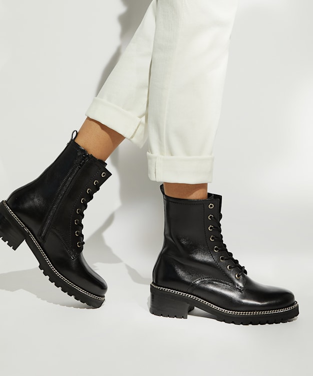 Dune London Payden - Black Chain-Detail Combat Boots
