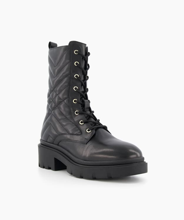 Dune London Paynter - Black Quilted Biker Boots