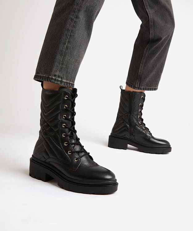 Dune London Paynter - Black Quilted Biker Boots