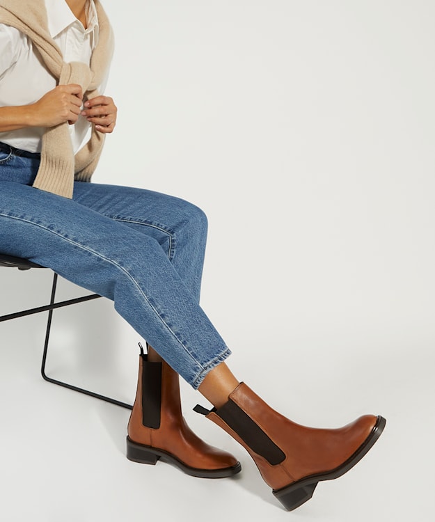 Dune London Peanuts - Tan Leather Chelsea Boots