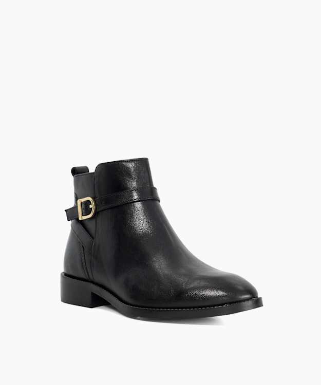 Dune London Pemma - Black Flat Leather Ankle Boots