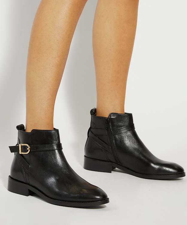 Dune London Pemma - Black Flat Leather Ankle Boots