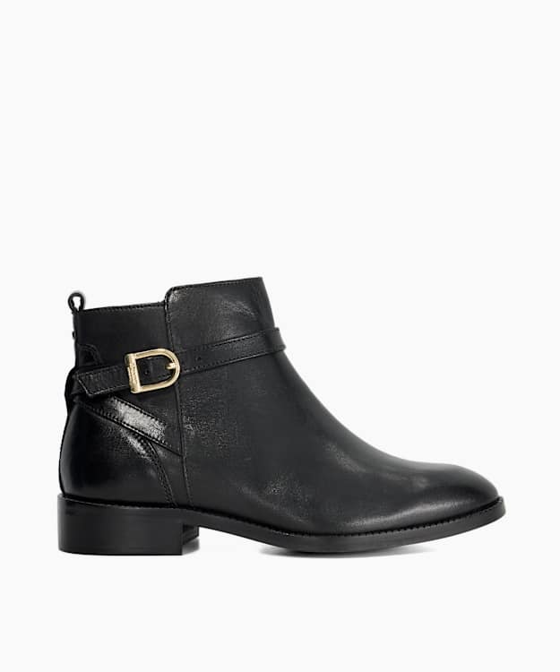 dune london Pemma - Black Flat Leather Ankle Boots