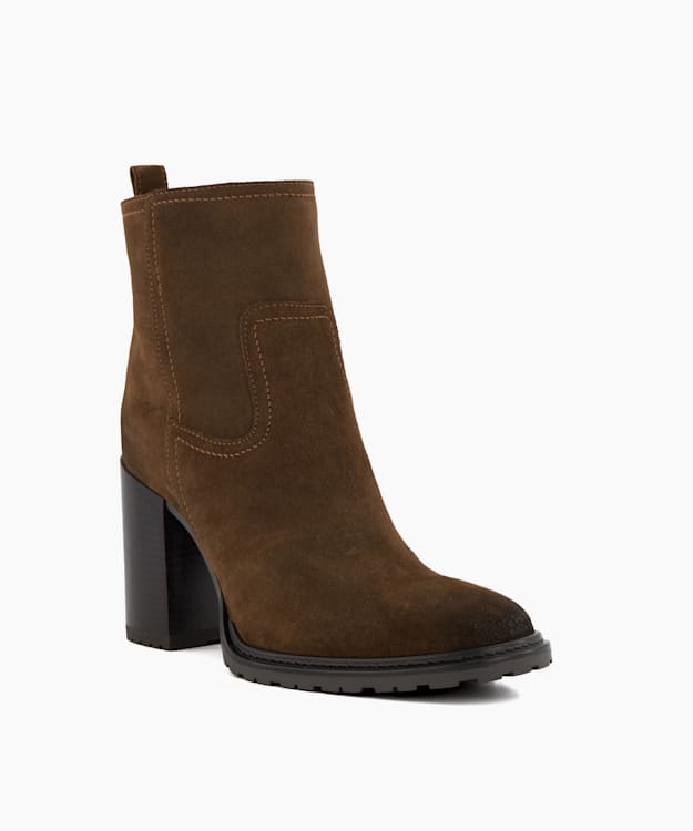 Dune London Peng - Brown Block-Heel Ankle Boots