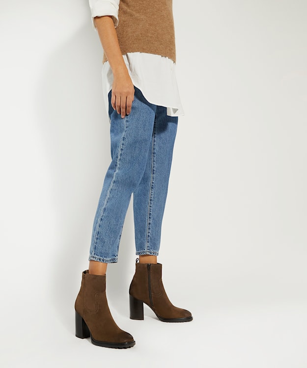 Dune London Peng - Brown Block-Heel Ankle Boots