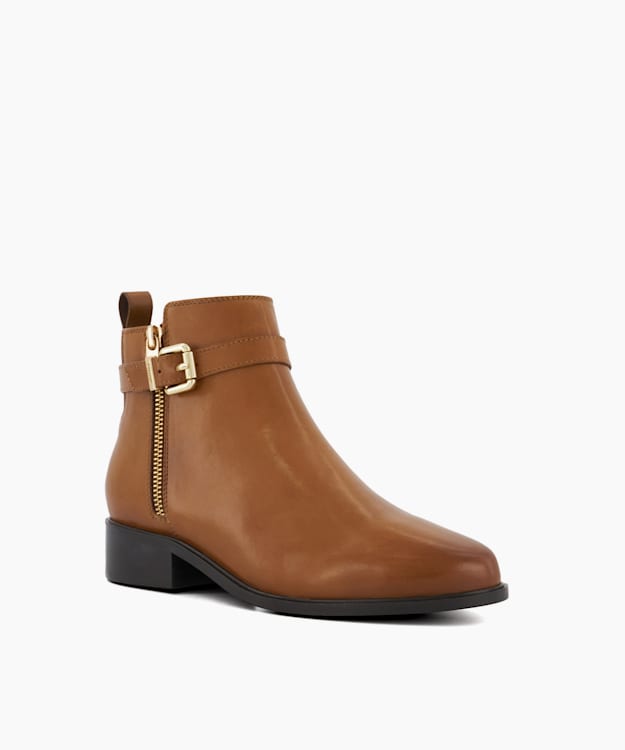Dune London Pepi - Tan Wide-Fit Leather Ankle Boots