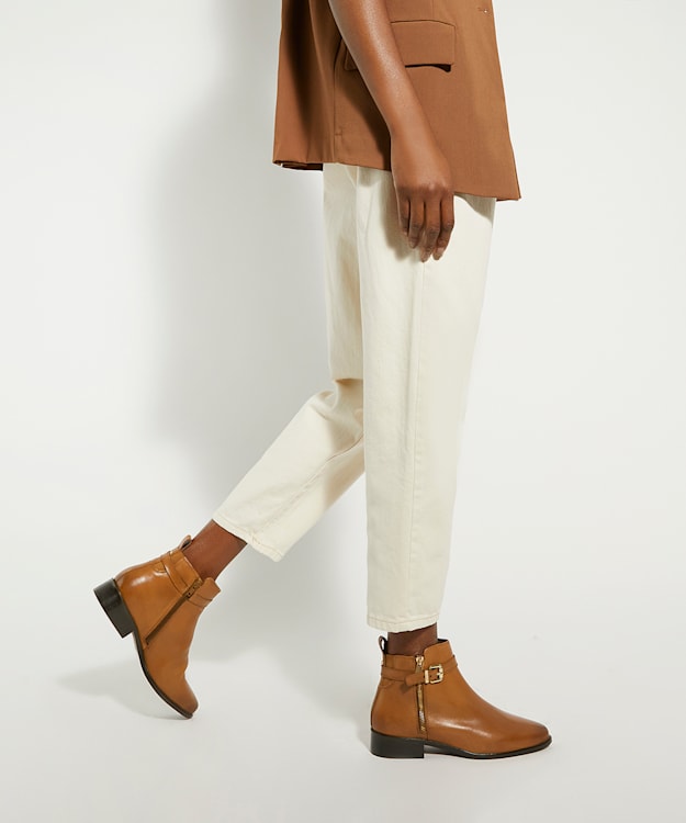 Dune London Pepi - Tan Wide-Fit Leather Ankle Boots