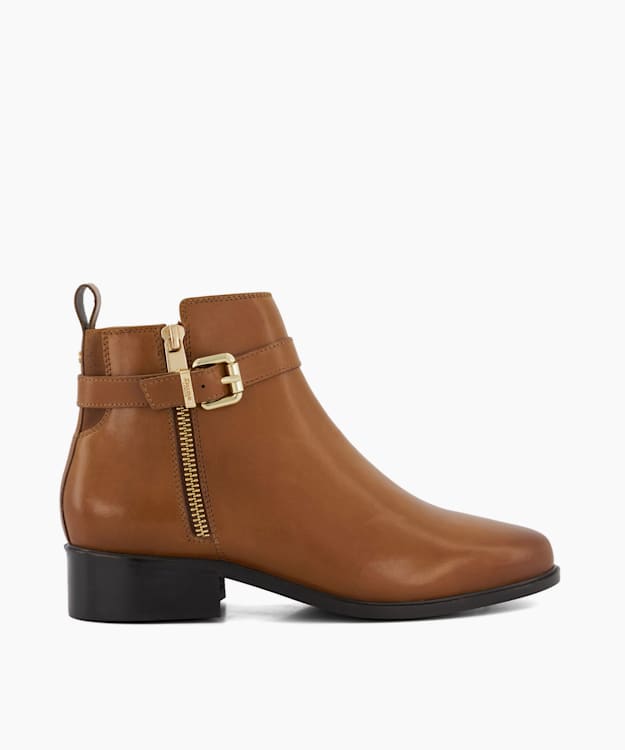 dune london Pepi - Tan Wide-Fit Leather Ankle Boots