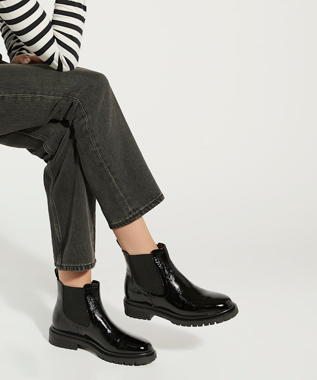 Dune London Perceive - Black Patent Chelsea Boots