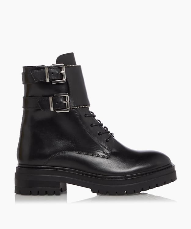 dune london Pixie - Black Double Buckle Boots