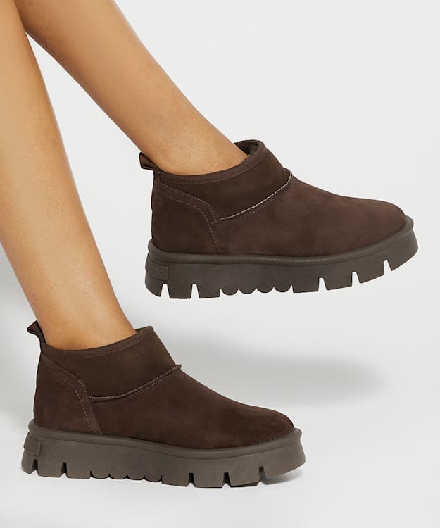 Dune London Pod - Brown Faux-Fur-Lined Ankle Boots