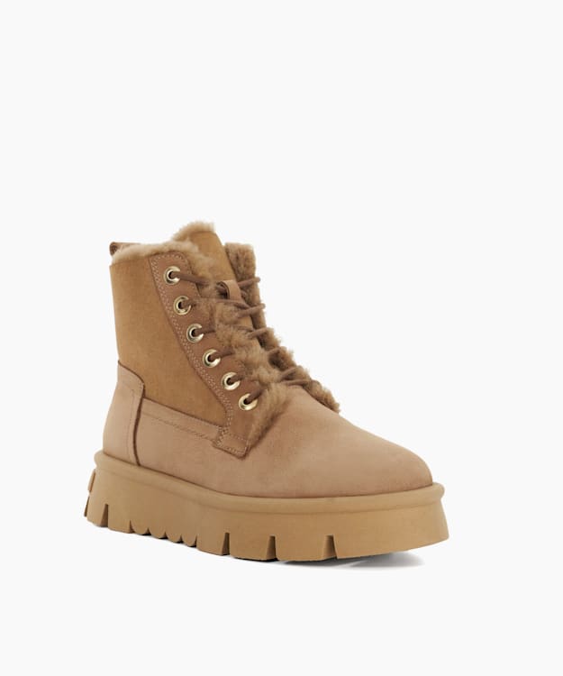 Dune London Poddings - Taupe Chunky Borg-Lined Boots