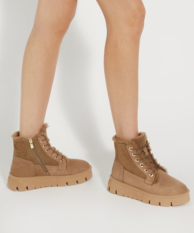 Dune London Poddings - Taupe Chunky Borg-Lined Boots